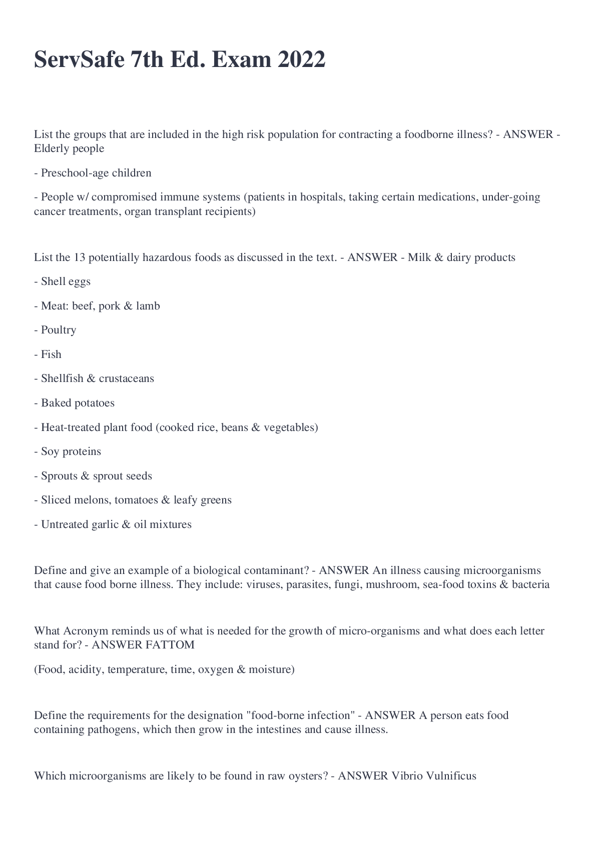 Preview image for ServSafe 7th Ed. Exam 2022